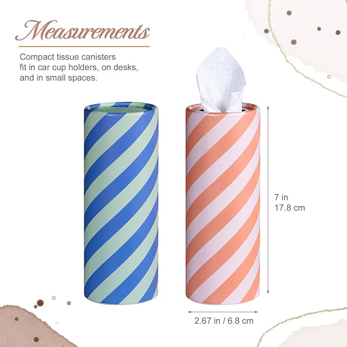 Car Tissues Cylinder, 4-Pack, 50 Tissues per Canister, 3-Ply (200 Total), Facial Tissues for Car Cup Holder, Round Car Tissue Box Holder, Duotone Edit
