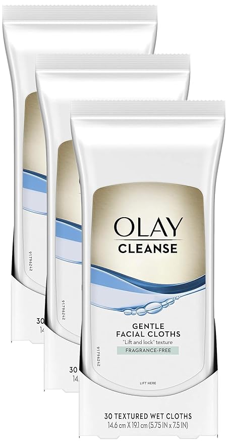 Olay Cleanse Gentle Facial Cloths, Fragrance Free, 30 count (Pack of 3)