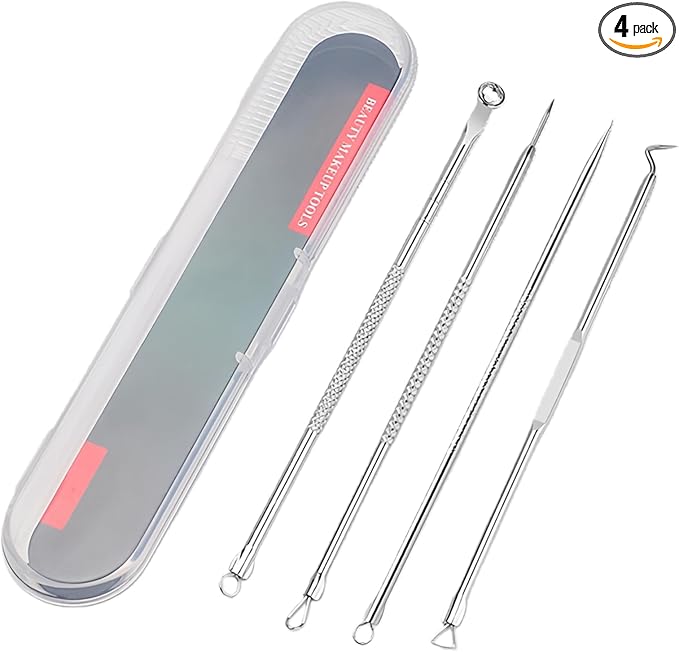 4 Pcs Blackhead Remover Comedone Extractor, Acne Removal Kit, Manual Pimple Popper Tool for Quick and Easy Removal of Pimples, Blackheads on Forehead, Facial and Nose (Standard 4 Pack)