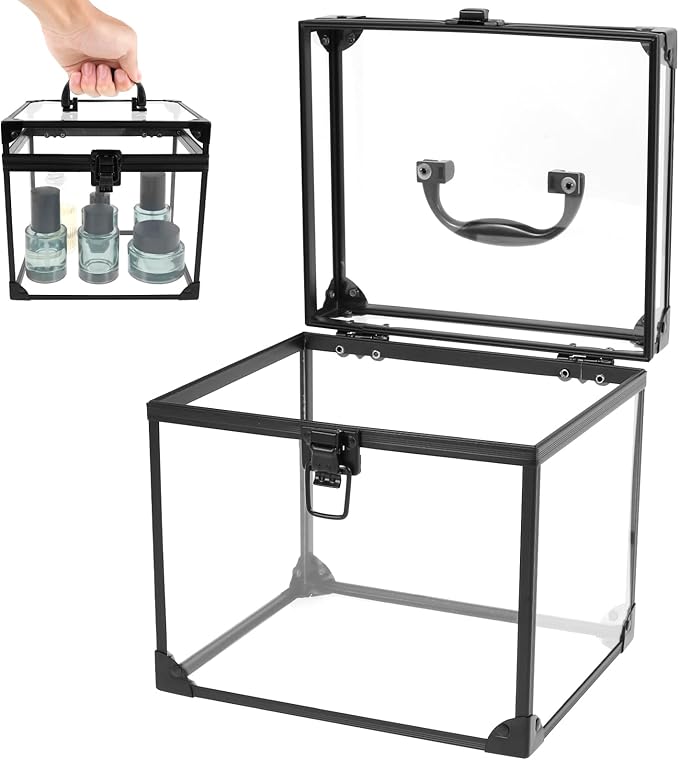 Fizocosisto Makeup Box,Clear Cosmetic Case with Latches and Handle Large Capacity Toiletry Organizer Box Travel Makeup Tools for Vanity Bathroom Counter Dresser(black)