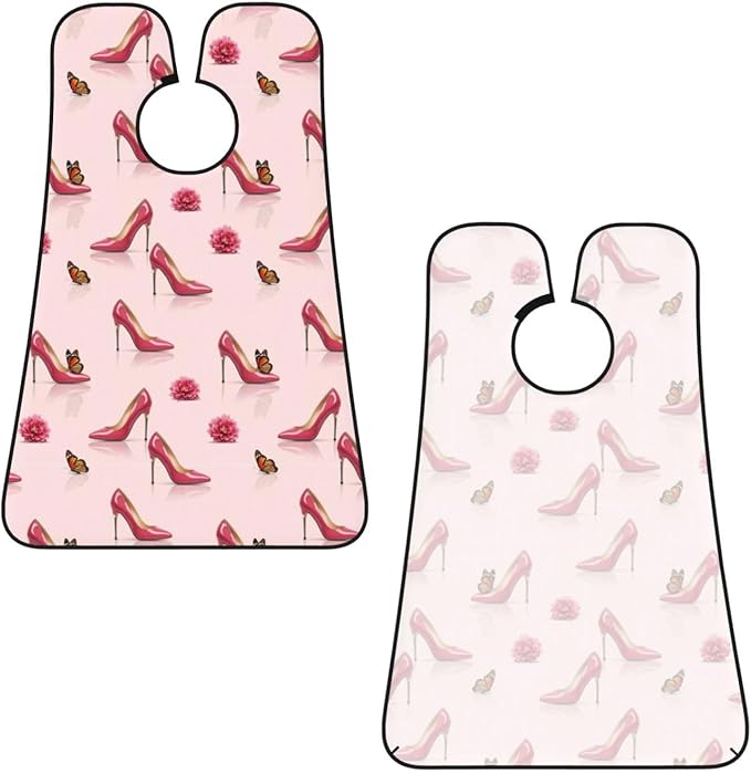 Beard Hair Catcher Bib, Waterproof Non-Stick Grooming Apron for Shaving Trimming, Perfect for Men Dad, Elegant Pink High Heel Shoes Butterfly Shave Bib
