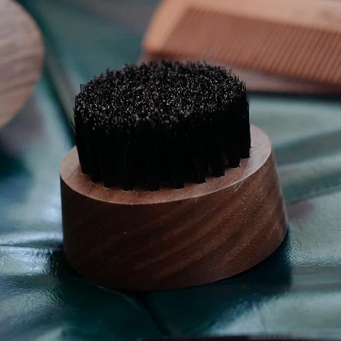 Menesia Small Round Beard Brush, Walnut Boar Bristle Brush for Travel