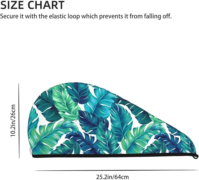 Tropical Palm Leaves Hair Towel Wrap Microfiber Fast Drying Hair Turban with Buttons for Women Drying Curly, Long & Thick Hair