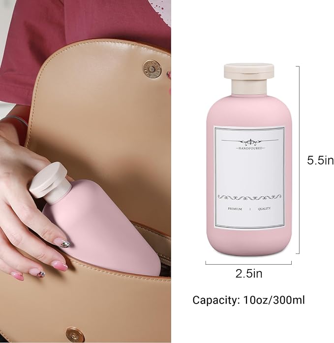 UMETASS Travel Shampoo Bottle, Empty Plastic Squeeze Bottles 10oz with Flip Cap, Lotion Container for Toiletries Travel Size Shampoo and Conditioner (3 pack pink)