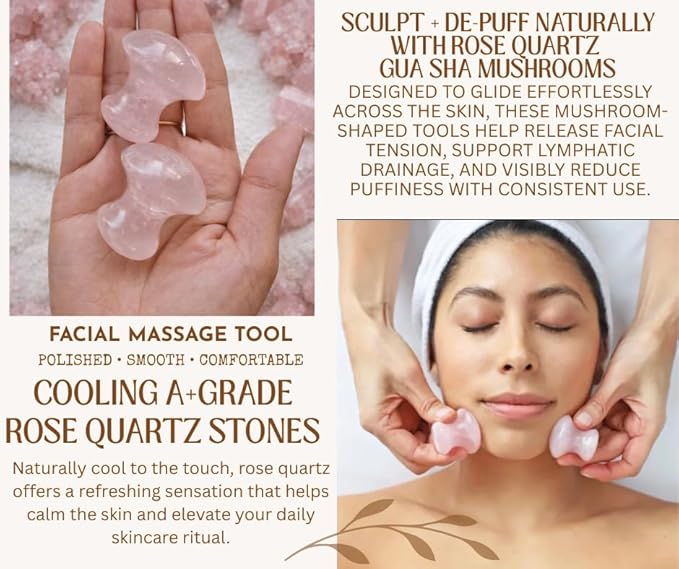 This Hippie Girl Gua Sha Mushroom Set, Rose Quartz Facial Toning and Yoga Sculpt Massage Tool, Jaw Sculpting Tools for Skin and Facial Treatment, 2 Gua Sha Mushrooms Facecare Tools