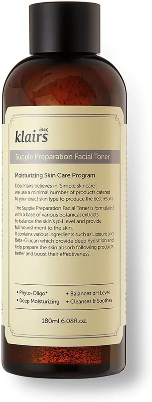 DearKlairs Supple Preparation Facial Toner – Korean Daily Hydrating Formula with Lipidure, Hyaluronic Acid & Centella Asiatica, pH Balancing for Sensitive Dry Skin, Alcohol-Free Vegan, 6.08 Fl Oz