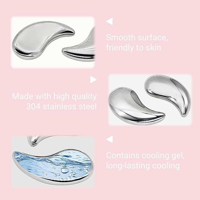 AOSHAWN Mini Cooling Eye Pad for Puffy Eyes - Unbreakable Stainless Steel Eye Mask for Anti-Aging, Wrinkles and Puffiness Relief - Hot or Cold Therapy - Suitable for All Ages (Silver)