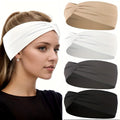 Luuao Stretchy Wide Headbands for Women - 4 Pcs Non Slip, Soft Twist Knotted Hair Bands for Yoga Workout(4 Color4)