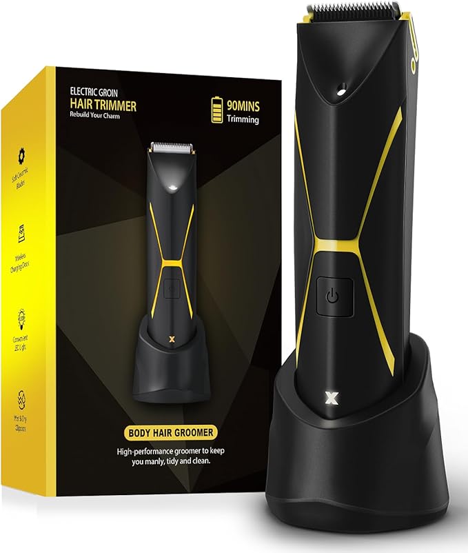 Electric Body Hair Trimmer for Men - Manscape Pubic Hair Groomer Waterproof Wet/Dry Ball Grion Shaver Type-C Rechargeable Cordless Replaceable Ceramic Blade Razor Male Professional Grooming Smooth