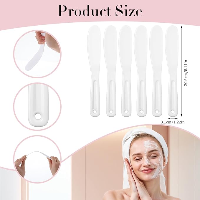 Ymapinc Mask Applicator Tool, 6Pcs Resuable Face Spatula, Large Plastic Makeup Face Mask Spatula, Creams Mixing, Skincare or Scraping Jars, Cosmetic Brush 8.11 1.22 Inch (White)