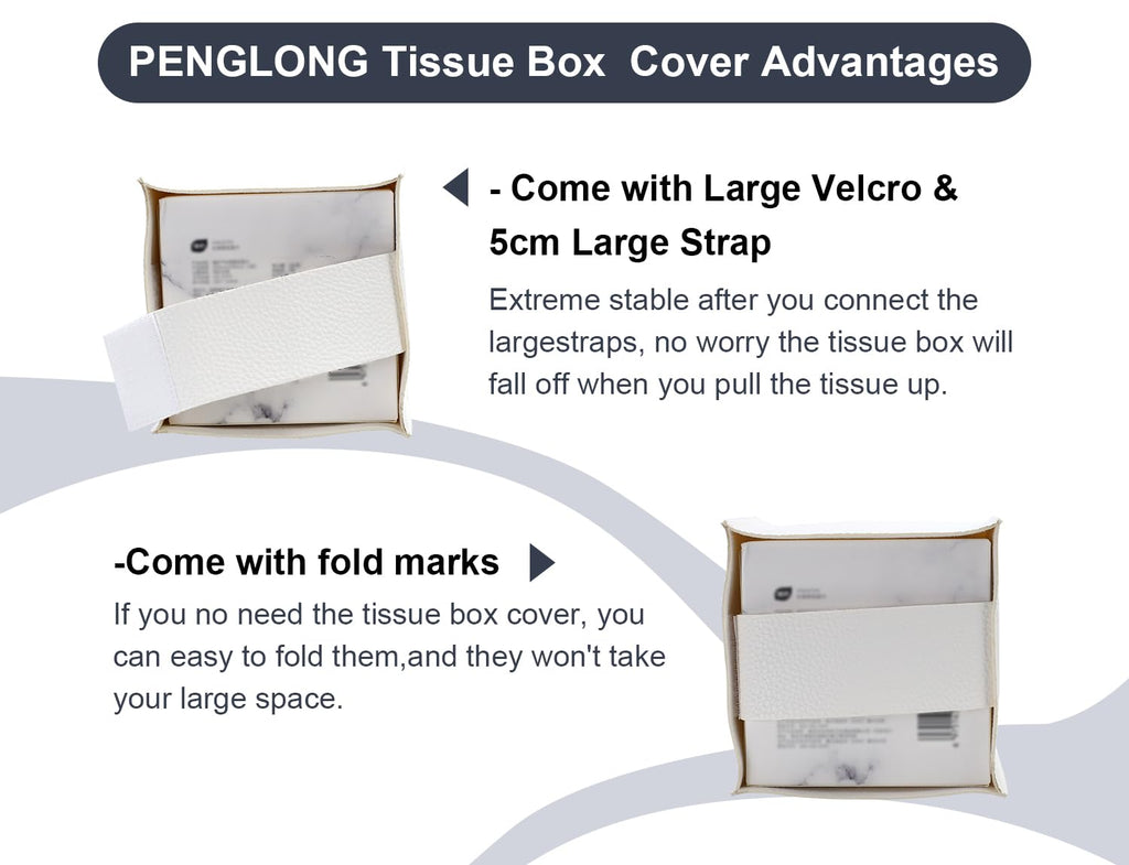 PENGLONG Tissue Box Cover 5X5X5'' PU Leather Tissue Holder Square Tissue Cube Box Organizer for Bathroom Vanity Countertop, Car, Night Stands, Office, Home, Kitchen (1Pack, White)