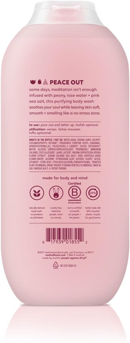 Method Body Wash, Pure Peace - Leaves Skin Feeling Soft & Moisturized, Made Without Parabens, Notes of Peony, Rose Water & Pink Sea Salt, 18 fl oz - 6 pack