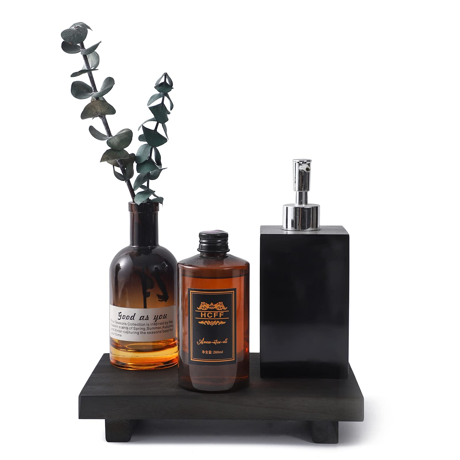 Wood Bathroom Tray Farmhouse Decor Kitchen Soap Holder, 9"x6" Black