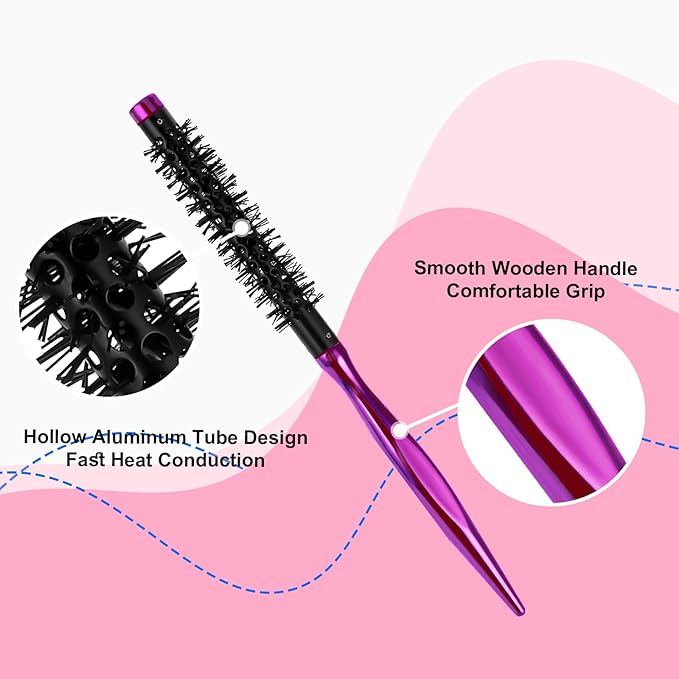 Small 1 Inch Mini Quiff Roller Brush for Blow Drying, Portable Curling Brush With Smooth Handle and Nylon Bristles for Styling Short Hair