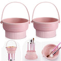 GOLIKEE 2 Pack Makeup Brush Cleaner Mat 3 in 1 Silicone Makeup Brush Cleaner Makeup Brush Cleaning Bowl Makeup Brush Sponge Scrubber Tool for Cleaning, Storage And Upside Down Drying（Two Pink