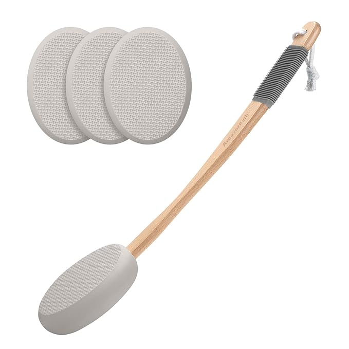 AmazerBath Lotion Applicator for Back, Feet, 4 Replaceable Pads with Long Handle, Back Sunscreen Applicator for Elderly, Women, Apply Cream Medicine Skin Cream Moisturizer Sunscreen Tanner, Blue