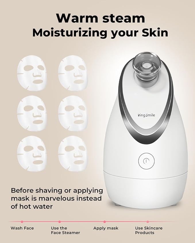 Kingsmile Facial Steamer for Face, 3 in 1 Face Steamer for Facial Deep Cleaning, Compact Nano Steamer - Aromatherapy, Adjustable Nozzle Warm Steam for Home SPA, Face Steamer for Sinuses with Hairband