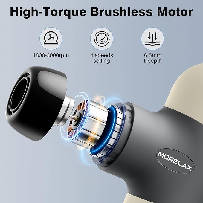 Morelax Mini Massage Gun Deep Tissue, Portable Percussion Muscle Massager for Whole Body Pain Relief, Electric Handheld Sport Massager with 6 Massage Heads 4 Speed, Best Gift (Silver Beige)