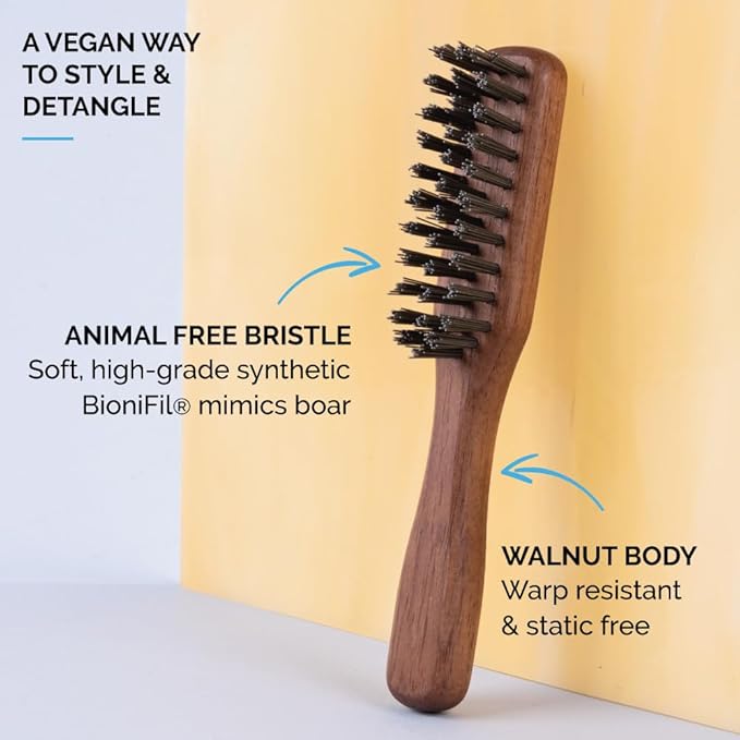 ZEUS Vegan Beard Brush for Men, Soft Bristle Handle Grooming Tool (J73)