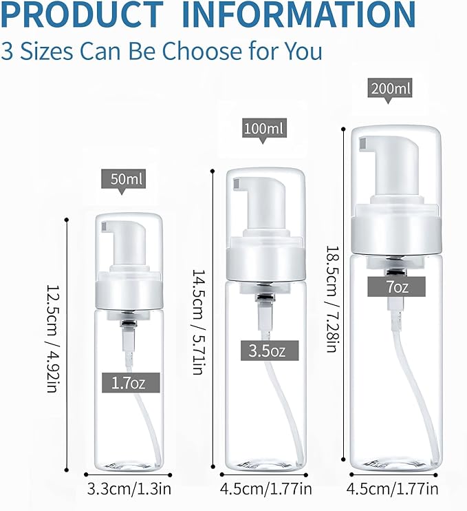 Foam Pump Bottle 3.5oz 2pcs Foaming Soap Dispenser 100ml Foaming Spray Bottless Travel Foas Pump Bottle Empty Travel Foass Bottles Clear Foams Dispenser for Hand Soap Toiletries Shampoo Lotion