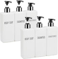 Segbeauty Plastic Shampoo and Conditioner Bottles, Set of 6 Refillable Bathroom Shampoo Dispenser Set, 16.9oz Empty Square Body Wash Dispenser for Shower Bathroom, Liquid Lotion Dispenser for Kitchen