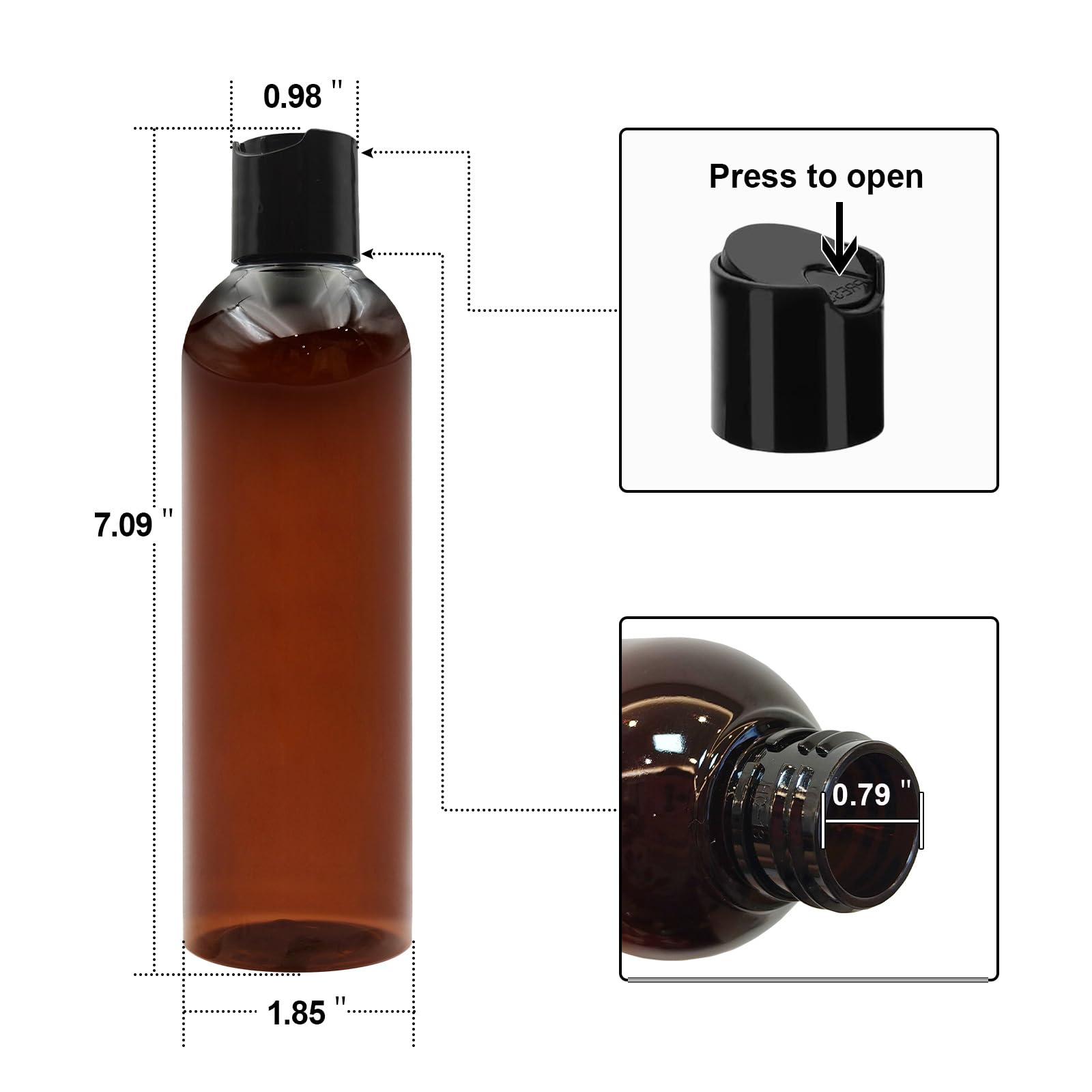 ZLEVEAYN 2 Pack 8 oz Amber Plastic Squeeze Bottles with Black Disc Caps Refillable Empty Travel Containers Bottles for Shampoo Conditioner Toiletries Lotions Oils BPA Free