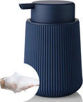 YAUKPH Striped Foaming Hand Soap Dispenser with Leak-Proof Pump for Bathroom and Kitchen Countertop 11oz Navy Blue