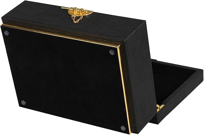 HofferRuffer Elegant Faux Leather Decorative Box, Storage Jewelry Box Organizer, Large Dresser Cosmetic Organizer Holder, Classic Jewelry Accessory Organizer, 11x8x4.8 inches (Black)