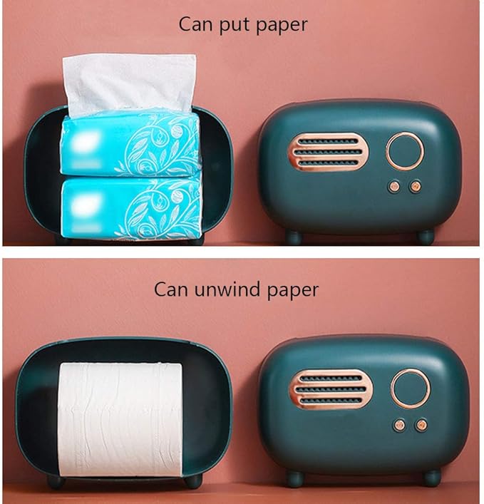 WAYUTO Vintage Radio Facial Tissue Box Cover Napkin Holder Decorative Napkin Storage Organizer Paper Towel Dispenser Container for Bathroom Car Office Desk Home Decor Bedroom Restaurant Green