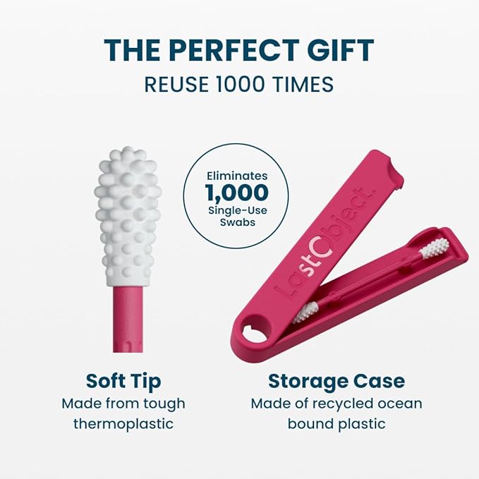 LastSwab™ Reusable Silicone Cotton Swabs for Ear Cleaning - Washable Q Tip & Ear Wax Remover Alternative to Single-Use - Zero Waste, Easy to Clean, Travel Case - Red