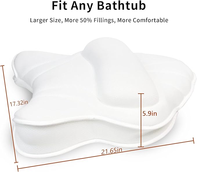 Poemland Extra Thick Large Bath Pillow with Neck,Back,Head Support for Bathtub, Spa, Soaking White(21''x17'')