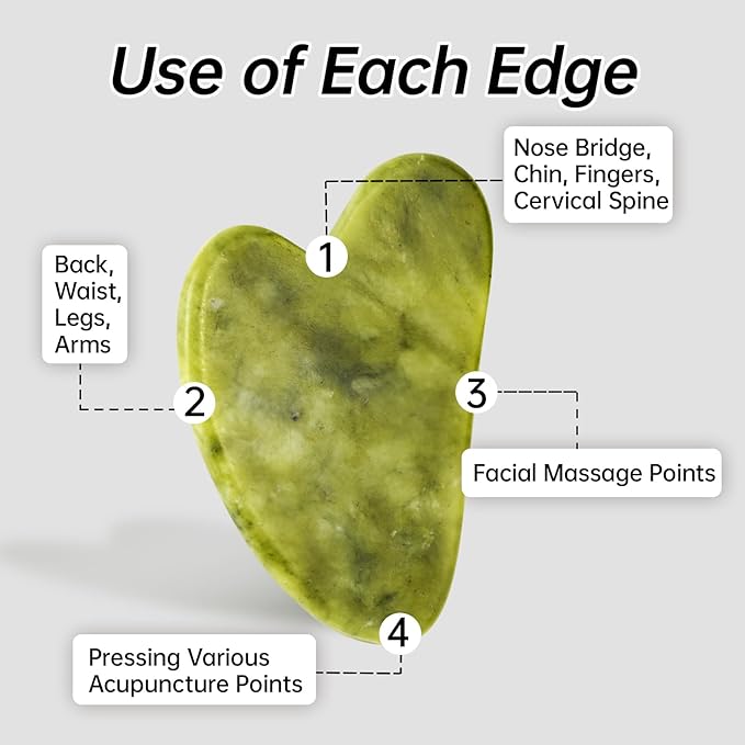 Olaemuo Jade Gua Sha and Face Roller, Real Jade Gua-Sha Stone Facial Tools Set for Reduce Puffiness, Body Guasha Tool for Relieve Neck Tension, Skincare Beauty Massager as Present for Women, Green