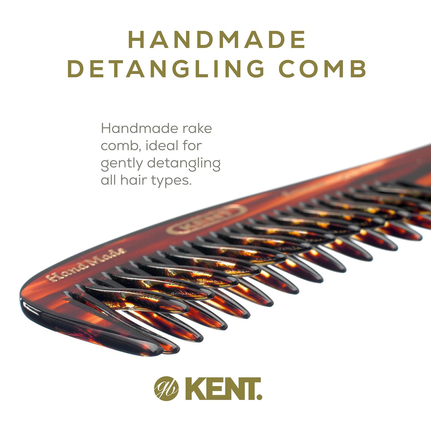 Kent 21T Tortoiseshell Large Detangling Comb, Wide Teeth for Thick Curly Wavy Hair. Long Hair Detangler Comb For Wet and Dry. Handmade of Quality Cellulose, Saw-Cut Hand Polished, Made in England