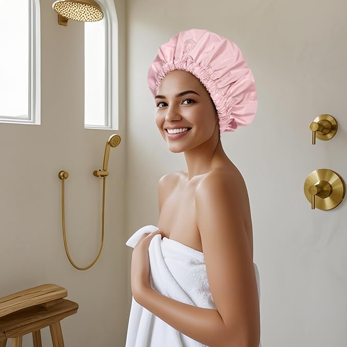 Edoneery Reusable Shower Caps for Women, Waterproof Long Hair Bonnet