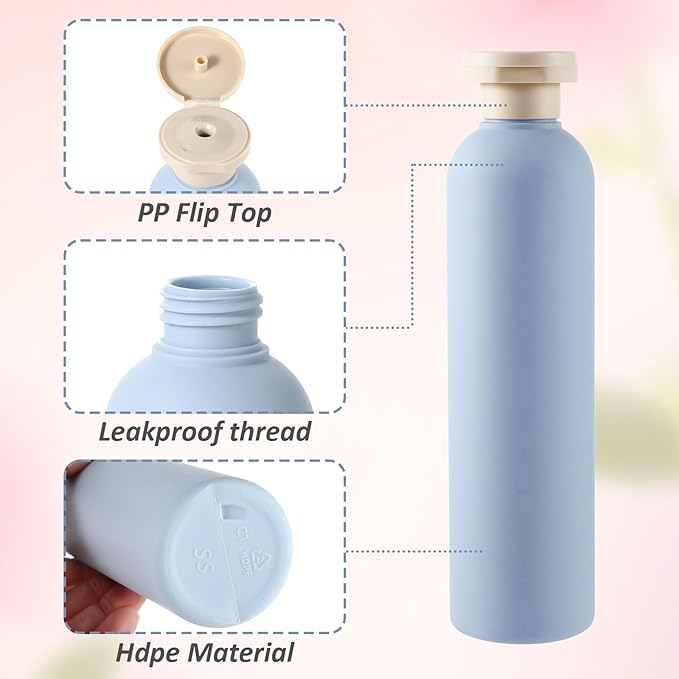 Molain 2-Pack Squeeze Bottles, 260ml Plastic Refillable Travel Containers with Flip Cap - Leak Proof for Shampoo, Creams, Lotion, Conditioner (Blue + Pink)