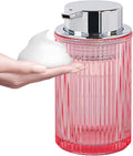 Tonxus Foaming Soap Dispenser, 12 Oz Pink Glass Foam Hand Soap Dispenser, Refillable Lotion Soap Dispenser with Removable Pump for Kitchen Hand Wash Dispenser, Modern Slim Ribbed Bottle for Decor