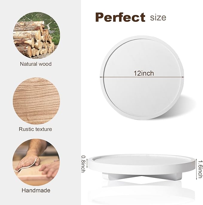 Round Decorative Tray Farmhouse Kitchen Decor Soap Dish, 12" White