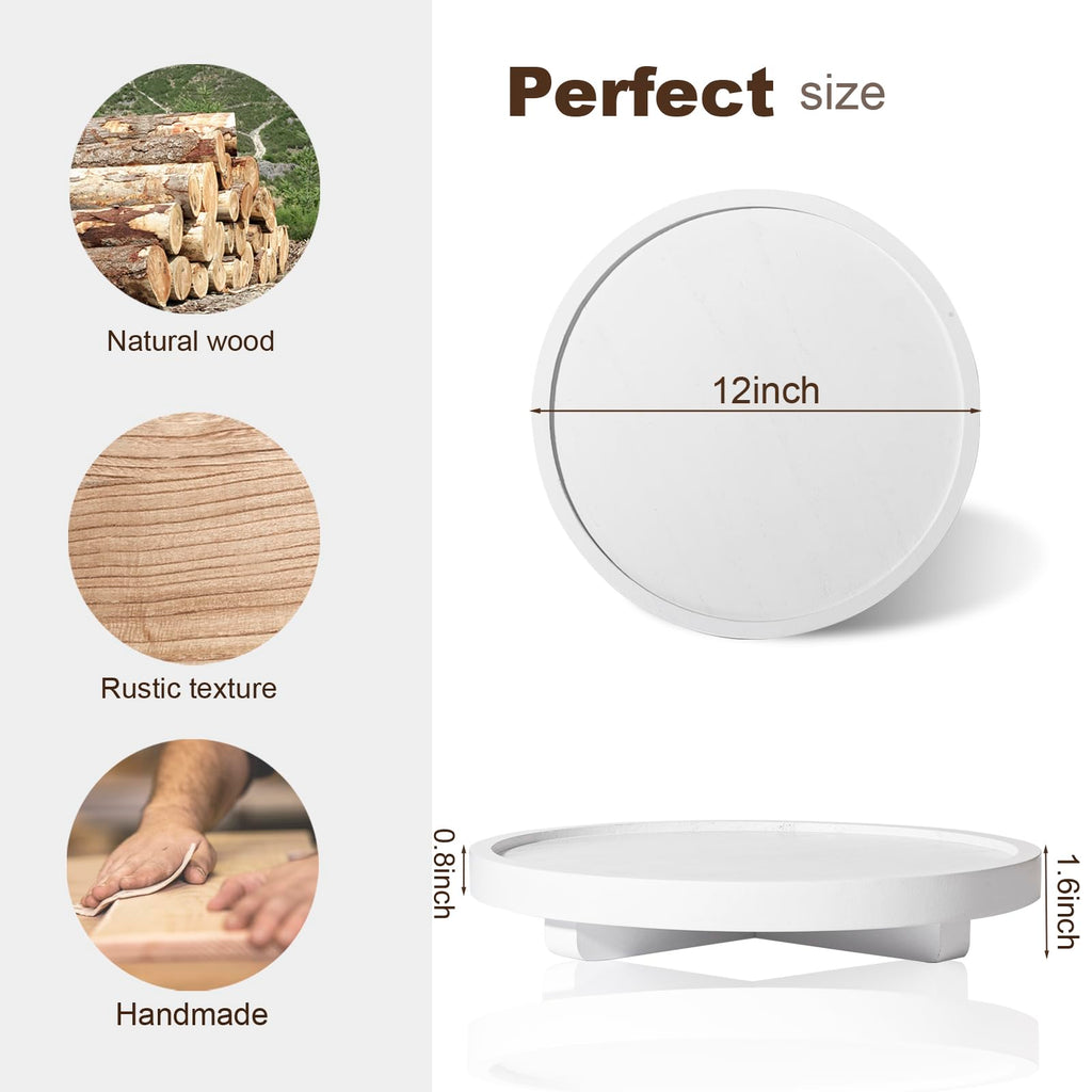 Round Decorative Tray Farmhouse Kitchen Decor Soap Dish, 12" White