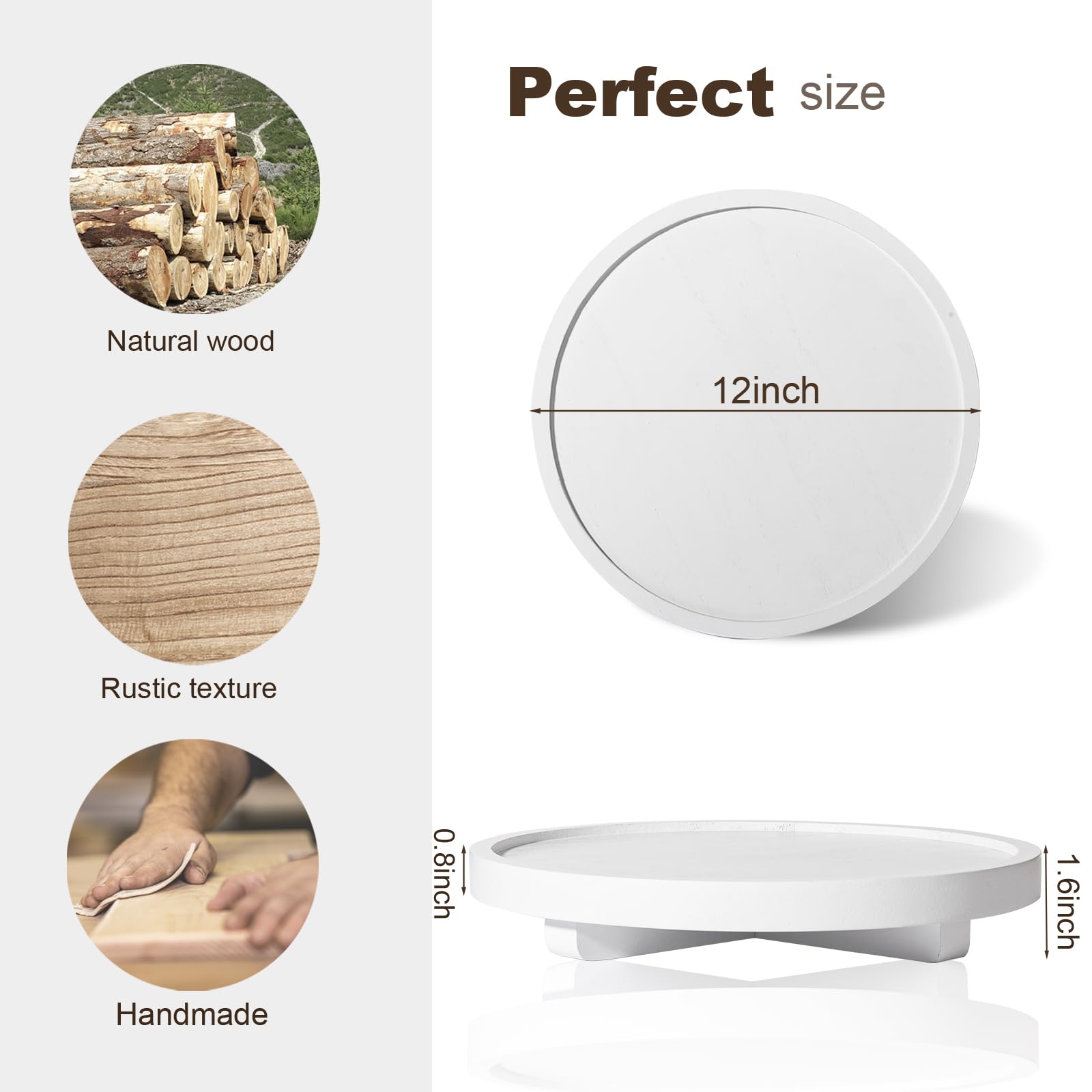 Round Decorative Tray Farmhouse Kitchen Decor Soap Dish, 12" White