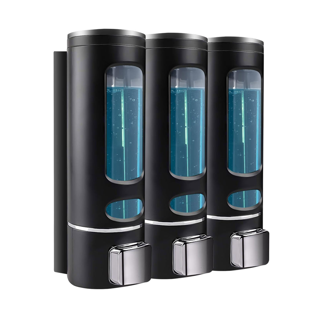 Shampoo and Conditioner Dispenser - 1200ML Wall-Mounted Shower Shampoo Dispenser 3 Chamber No Drill Body Wash Soap Dispenser for Shower, Bathroom, Hotel