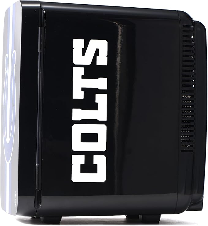 Ukonic NFL Indianapolis Colts 15-Can Mini Fridge 10L – AC/DC Powered, Official Team Colors & Logo, Portable Cooler for Tailgates, Home, Office, or Car