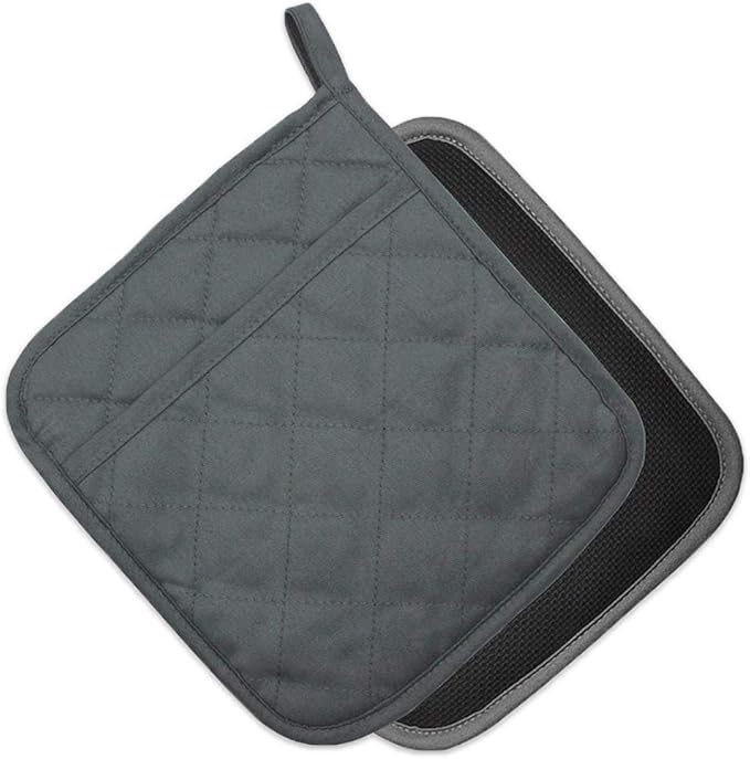 YEKOO 2Pcs Cotton and Neoprene Oven Pads Pot Holders with Pocket 8"x8.5" Dual-Function Hot Pad Set for Finger Hand Wrist Protection Heat Resistant to 428°F,Gray
