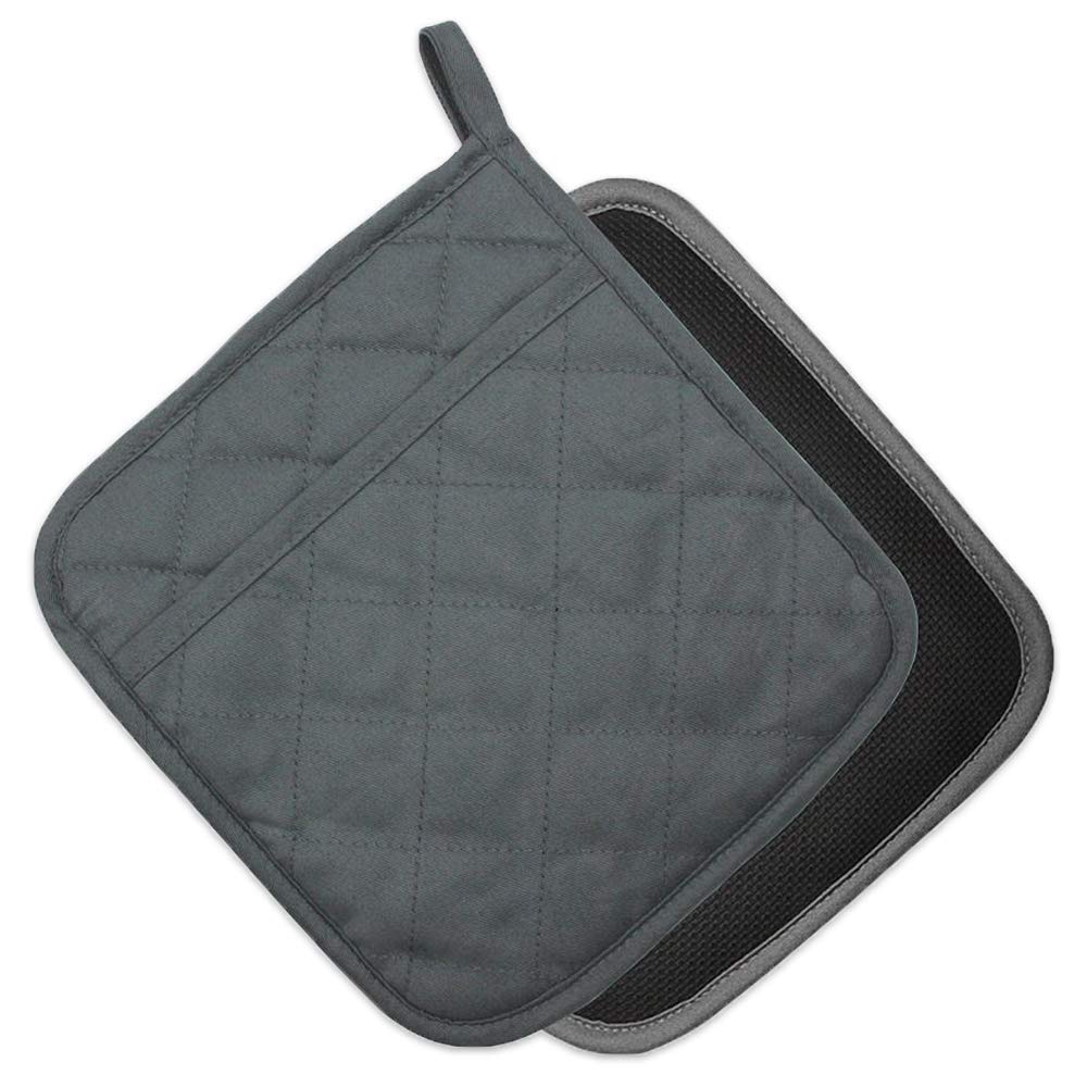 YEKOO 2Pcs Cotton and Neoprene Oven Pads Pot Holders with Pocket 8"x8.5" Dual-Function Hot Pad Set for Finger Hand Wrist Protection Heat Resistant to 428°F,Gray