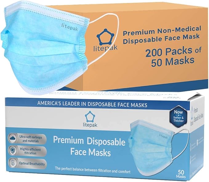Litepak 500pcs Premium Disposable Face Mask SOFT 3ply - Individually Wrapped