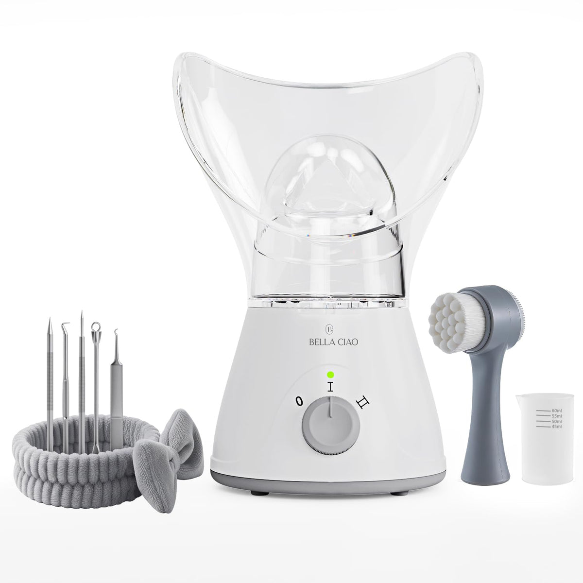 Bella Ciao Face Steamer, 11 Pc Facial Kit, Home Spa Kit, Gray/White