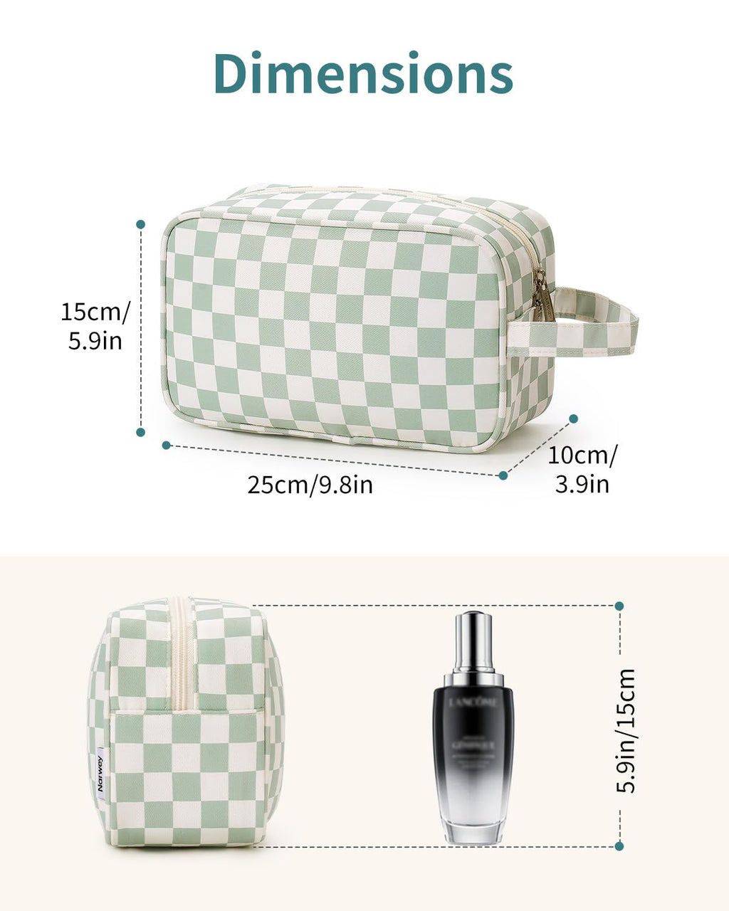 Narwey Travel Toiletry Bag for Women Traveling Dopp Kit Travel Bag for Toiletries Cosmetic Bag Makeup Bag Medicine Bag for Traveling (Mint Green Checkerboard)