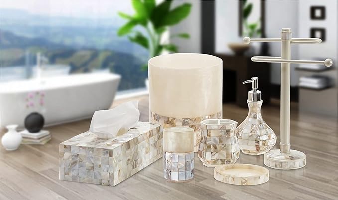 Milano Mother of Pearl Square Resin Tissue Box Cover with Bottom Slider