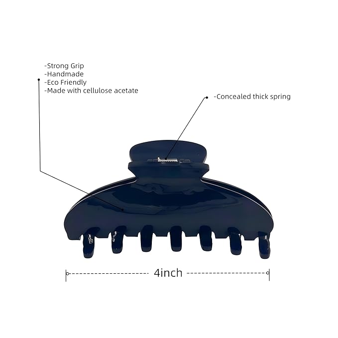 OideGuiing Durable Acetate Hair Clips - 4-Inch Dark Blue Claw Clips for Fine and Thick Hair (Dark Blue)