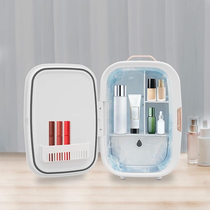 PLITEDDE Skincare Fridge, 12L Mini Fridge, Portable Makeup Refrigerator - Large Capacity, Cooling & Heating Dual-Function, Adjustable Space Layout, Low Noise for Bedroom, Office, Car, Dorm (White)
