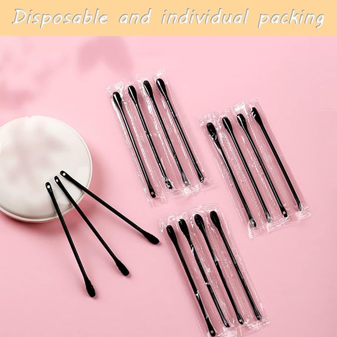 300Packs Disposable Double-Headed Comedones Extractor Plastic Blackhead Remover Black Pimple Popper Tool Acne Removal Stick Cotton Swab Beauty Tool